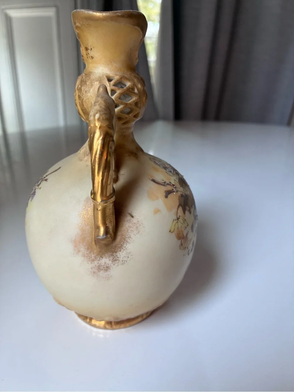 Turn Teplitz Bohemia Ornate Hand-painted Floral Double-Handled Vase